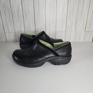 Women's Black Leather Merrell Moc Slip on Comfort Clog Size 7.5
